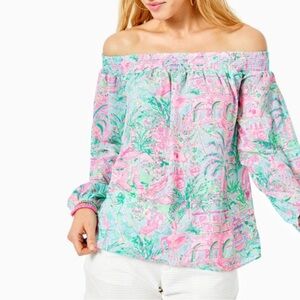 Lilly Pulitzer Maryellen Off-The-Shoulder Top XSmall Bali Blue Spotted on Worth
